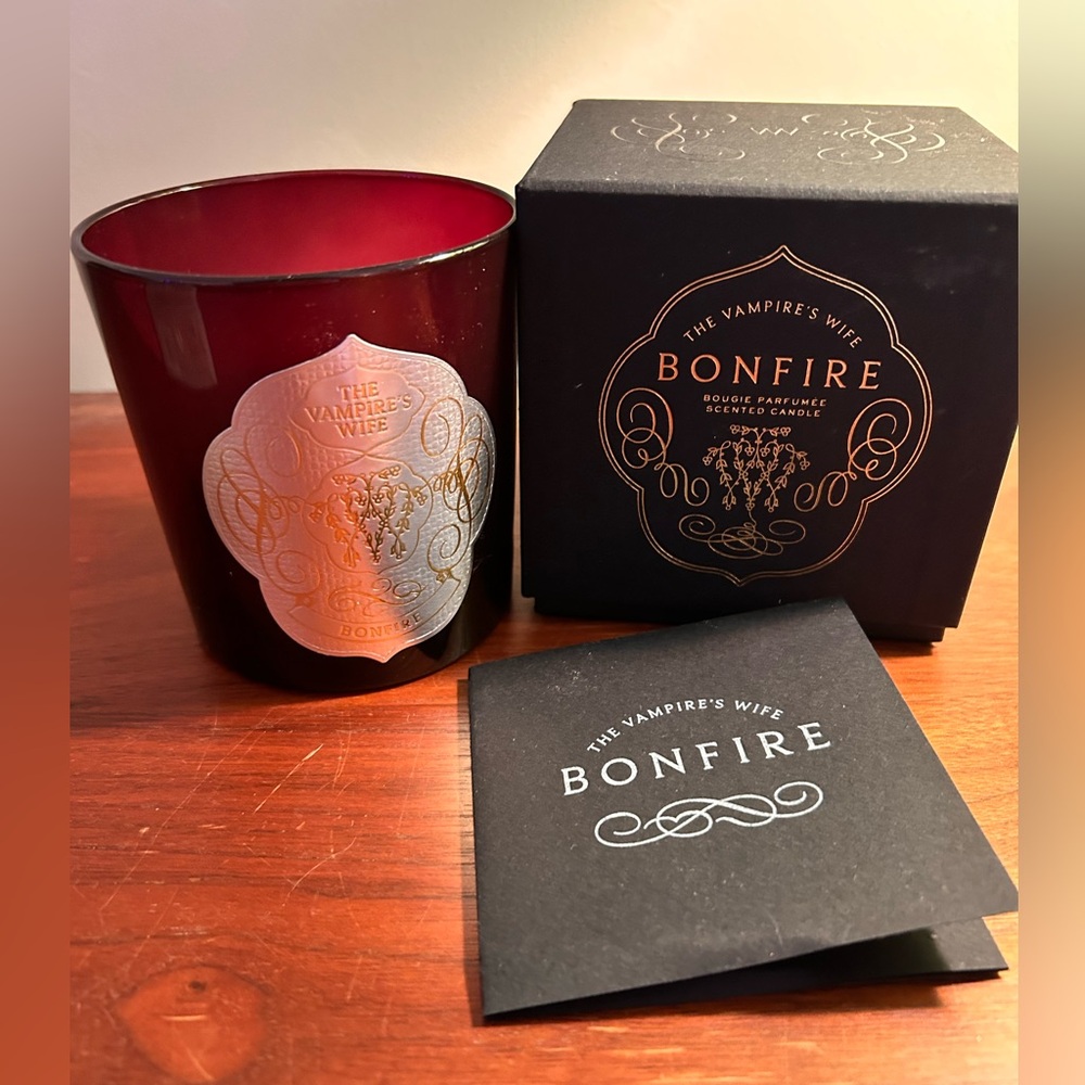 The Vampire’s Wife Trudon collab empty Bonfire red glass candle vessel with box.